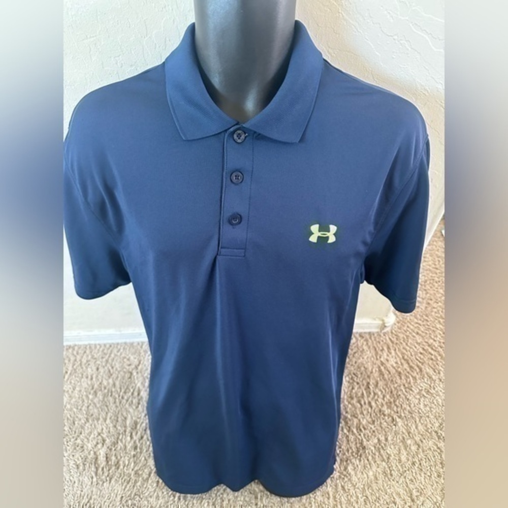 Men’s size L large Blue loose fit heatgear UA under armour polo shirt green